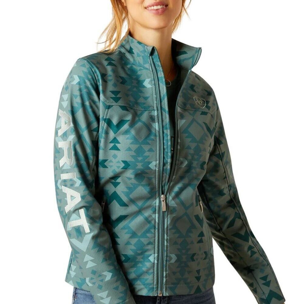 NEWXS Ariat Women's New Team Pinewood Green Aqua Softshell Jacket Long Sleeve